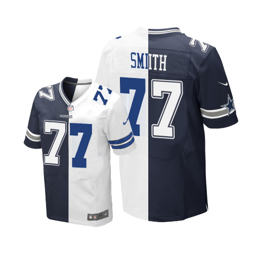 Men's Elite Tyron Smith Nike Jersey Navy Blue/White - #77 Split Fashion NFL Dallas Cowboys